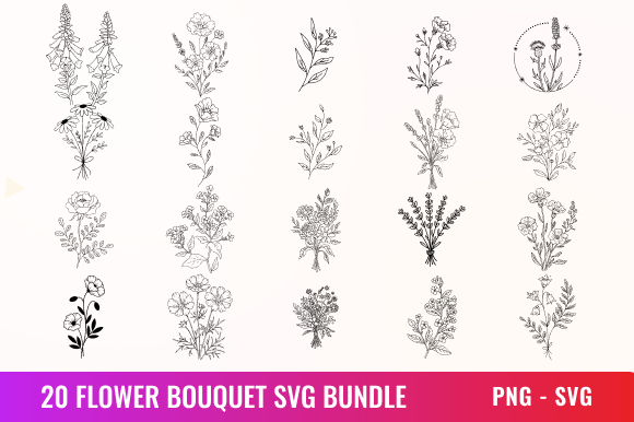 20 Hand Drawn Flower Bouquet Svg Bundle