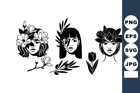 Black and White Vector Art of Three Women