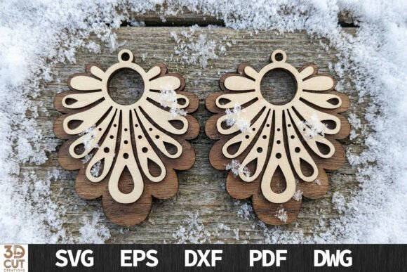 Boho Fan Wood Earrings Laser Cut SVG