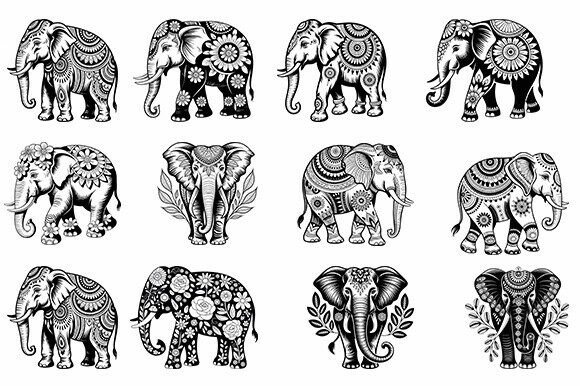 Boho Floral Mandala Elephant Svg Bundle