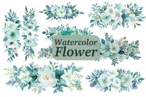 Cool Blue Watercolor Florals