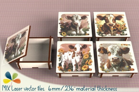 Cow Box SVG 4 PNG for Sublimation