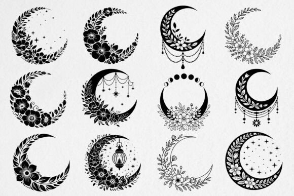 Floral Crescent Moon SVG Bundle