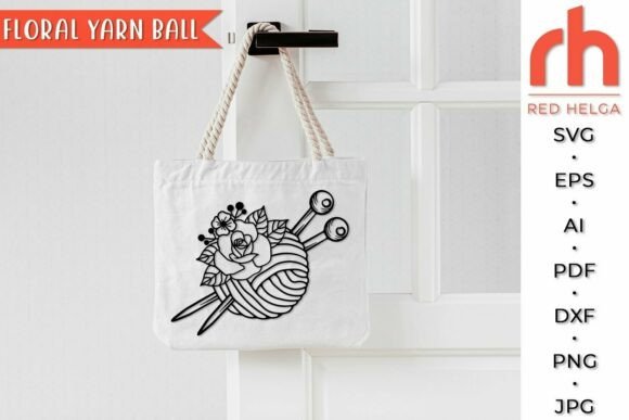 Floral Yarn Ball SVG, Flower Hank DXF