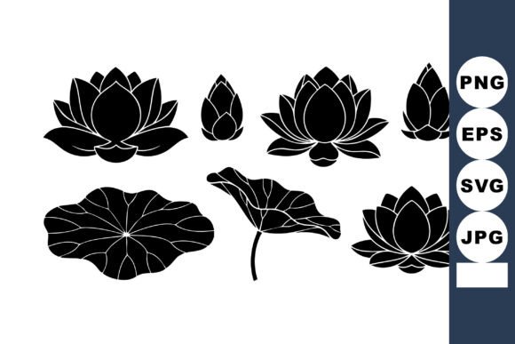 Lotus Flower Vector Set with Leaves and