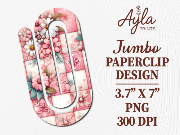 Pink Floral Daisy Quilt Jumbo Paperclip
