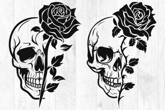 Rose Skull Svg File, Skull with Flower