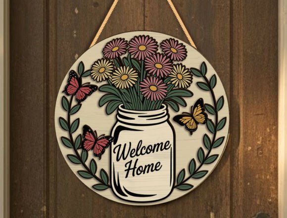 Welcome Home Floral Mason Jar Sign